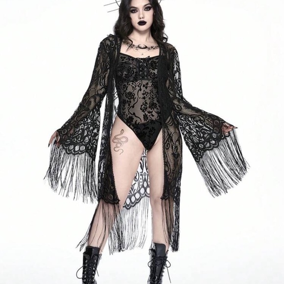 Gothic Floral 2 piece lace body suit and lace cover up (8/10 Large) - Picture 10 of 10